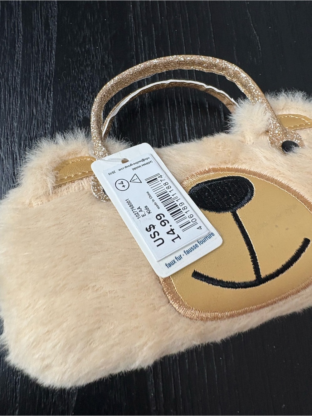 Kids Plush Bear Handle Eyewear Case Purse in Beige - Picture 4 of 4